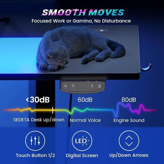 Alt view image 5 of 7 - 79'' Electric Standing Gaming Desk with Drawers and Led Lights, Height Adjustable Computer Desk with Power Outlet, Keyboard Tray for Home Office, Stand up Gaming Table, Black