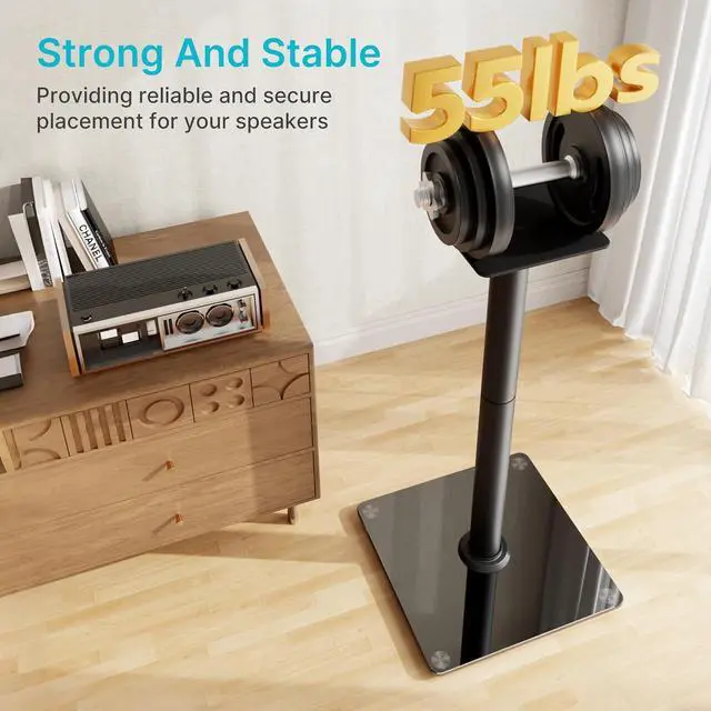Alt view image 2 of 7 - Speaker Stands Pair for Surround Sound,55 LBS Capacity,30.1 inch Floor Bookshlef Speaker Stands,Cable Management,Large Base,1 Pair,Black