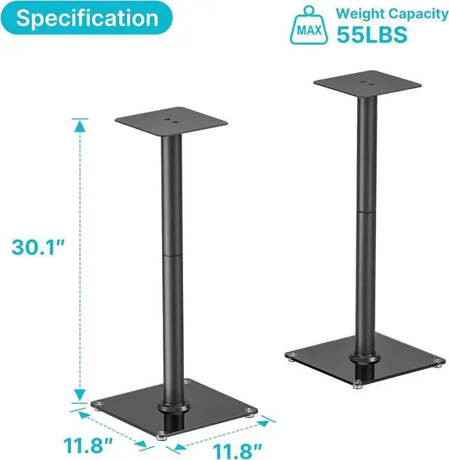Alt view image 3 of 7 - Speaker Stands Pair for Surround Sound,55 LBS Capacity,30.1 inch Floor Bookshlef Speaker Stands,Cable Management,Large Base,1 Pair,Black