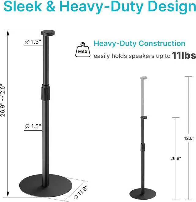 Alt view image 6 of 7 - Speaker Stand Compatible with SONOS Era 300 and Era 100, Height Adjustable up to 42.6'', Floor Stand with Cable Management, Speaker Mount, Black, 1 Pack