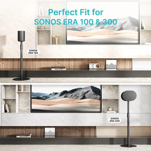 Alt view image 2 of 7 - Speaker Stand Compatible with SONOS Era 300 and Era 100, Height Adjustable up to 42.6'', Floor Stand with Cable Management, Speaker Mount, Black, 1 Pack