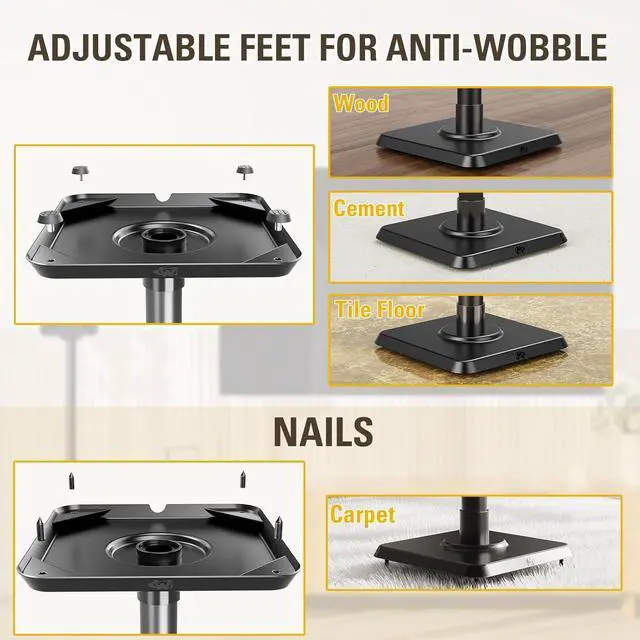 Alt view image 5 of 7 - Dream Black Alloy Steel Speaker Stands, Height Adjustable Bookshelf Speaker Stand Pair, Universal Fit, 11 lbs Capacity, Set of 2 for Bose Polk JBL Sony Yamaha - 42" Max Height