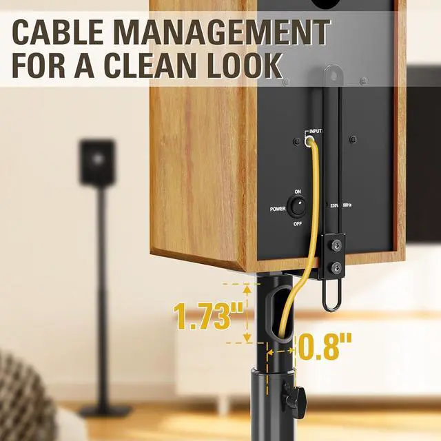 Alt view image 4 of 7 - Dream Black Alloy Steel Speaker Stands, Height Adjustable Bookshelf Speaker Stand Pair, Universal Fit, 11 lbs Capacity, Set of 2 for Bose Polk JBL Sony Yamaha - 42" Max Height