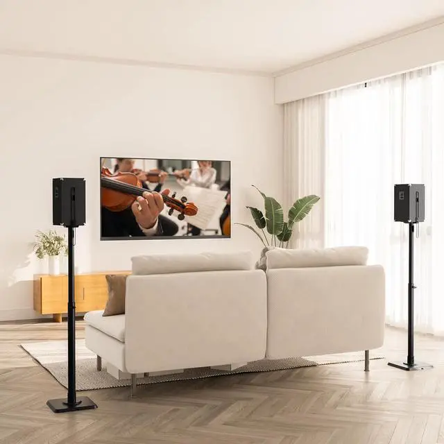 Alt view image 7 of 7 - Dream Black Alloy Steel Speaker Stands, Height Adjustable Bookshelf Speaker Stand Pair, Universal Fit, 11 lbs Capacity, Set of 2 for Bose Polk JBL Sony Yamaha - 42" Max Height