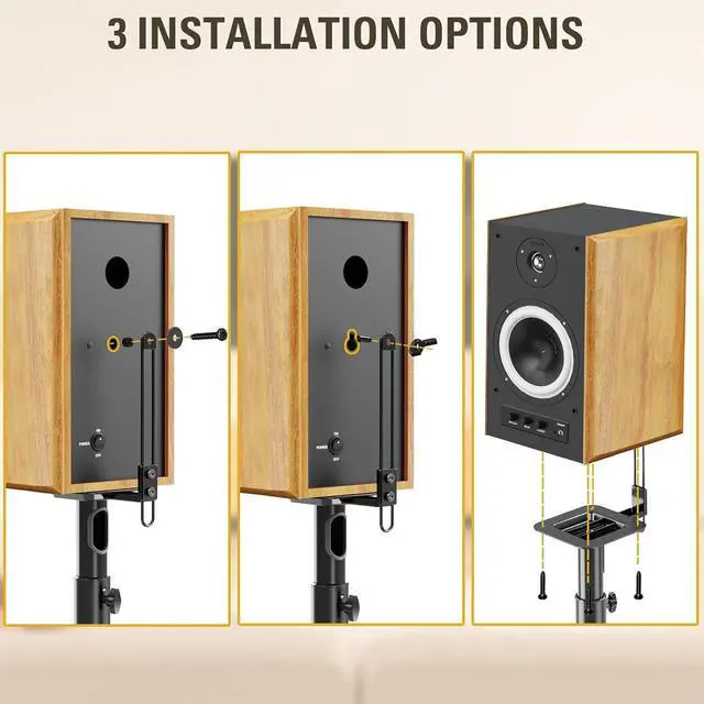 Alt view image 6 of 7 - Dream Black Alloy Steel Speaker Stands, Height Adjustable Bookshelf Speaker Stand Pair, Universal Fit, 11 lbs Capacity, Set of 2 for Bose Polk JBL Sony Yamaha - 42" Max Height