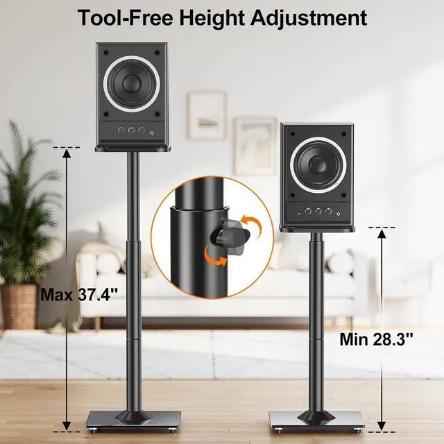 Alt view image 2 of 7 - Universal Speaker Stands Height Adjustable 28"-37.4", Bookshelf Speaker Stand Pair for Satellite Studio Large Speakers Up to 22 lbs, Surround Sound Speaker Stand with Cable Management, Black