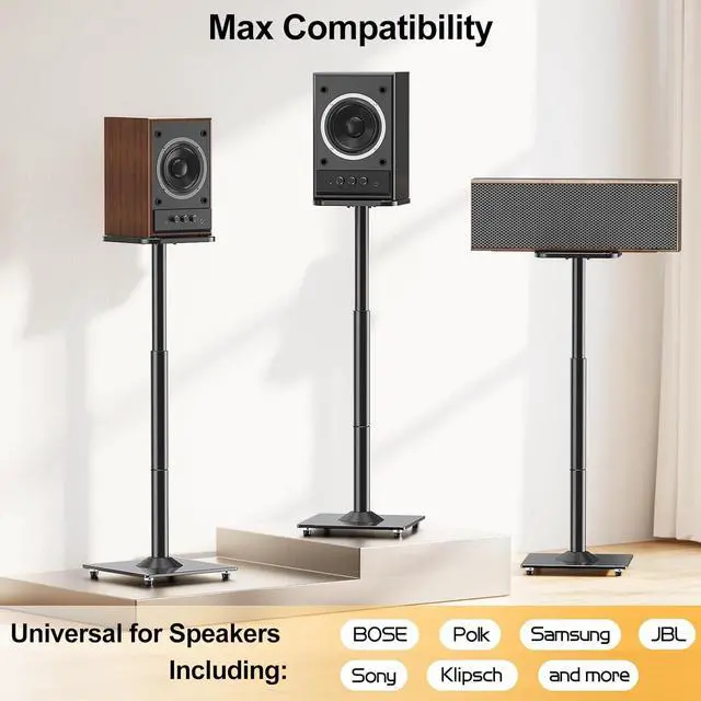 Alt view image 3 of 7 - Universal Speaker Stands Height Adjustable 28"-37.4", Bookshelf Speaker Stand Pair for Satellite Studio Large Speakers Up to 22 lbs, Surround Sound Speaker Stand with Cable Management, Black