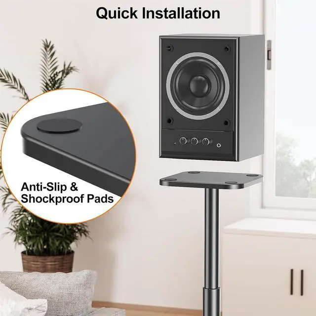 Alt view image 6 of 7 - Universal Speaker Stands Height Adjustable 28"-37.4", Bookshelf Speaker Stand Pair for Satellite Studio Large Speakers Up to 22 lbs, Surround Sound Speaker Stand with Cable Management, Black