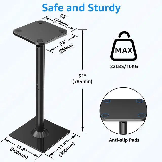 Alt view image 3 of 7 - Universal Speaker Stands Pair for Surround Sound, 31" Height Floor Speaker Stands, Holds Bookshelf Speaker Satellite Speaker Large Speaker, Up to 22LBS Cable Concealing 9.8" Plate Black MU9132