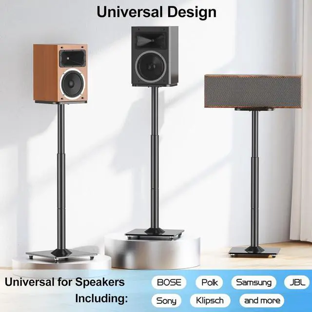Alt view image 6 of 7 - Universal Speaker Stands Pair 28.3" to 37.4" Height Adjustable Floor Speaker Stands, Holds Bookshelf & Satellite Speaker Large Speaker, Up to 22LBS Cable Concealing 9.8" Plate Black MU9132-L