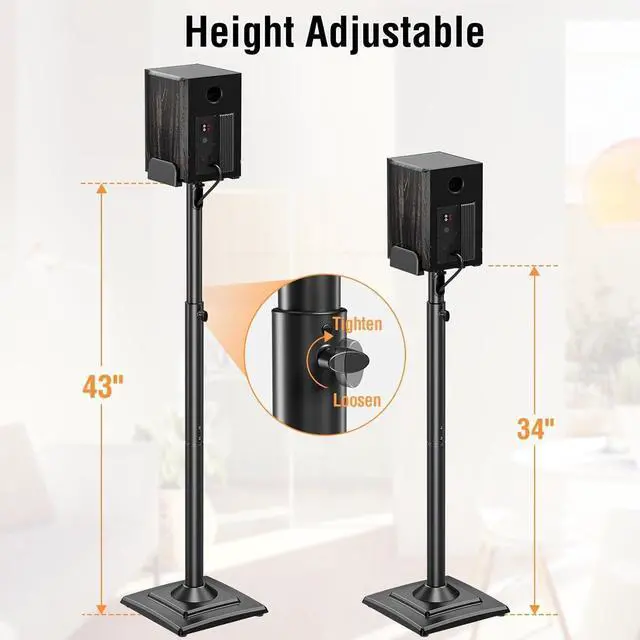Alt view image 4 of 7 - Universal Speaker Stands Pair Height Adjustable Max 43.3", Surround Sound Speaker Stands for Bookshelf Speaker Satellite Rear Speakers Up to 11 lbs, Spring-Loaded Plate Extends to 10", YD5028
