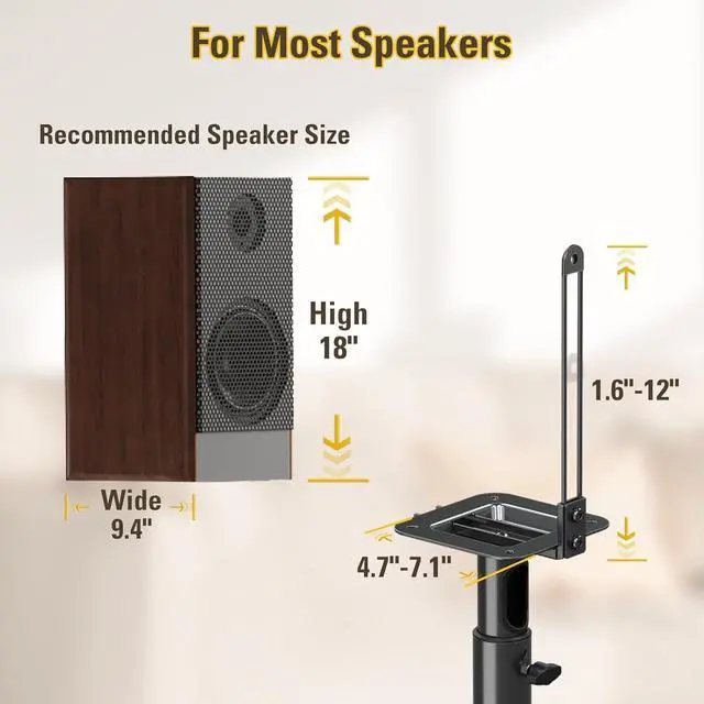 Alt view image 3 of 7 - Dream Speaker Stands Height Adjustable for Satellite & Small Bookshelf Speakers, Set of 2 Floor Stand Mount for Bose Polk JBL Sony Yamaha and Others - 11LBS Capacity MD5402