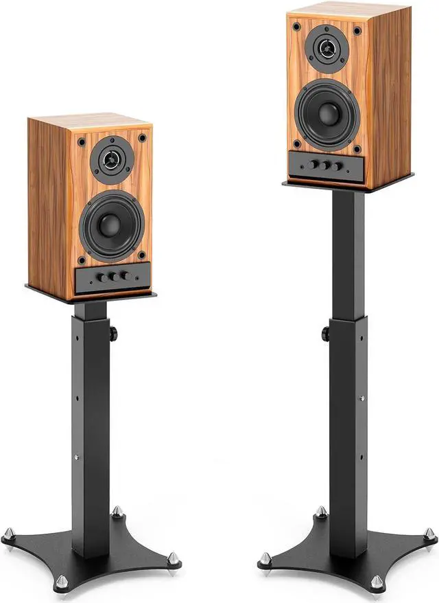 Main image of Adjustable Bookshelf Speaker Stands Pair, 20-27.5 Inch All-Metal Heavy Duty Holds 100lbs Universal for Surround Sound with Cable Management