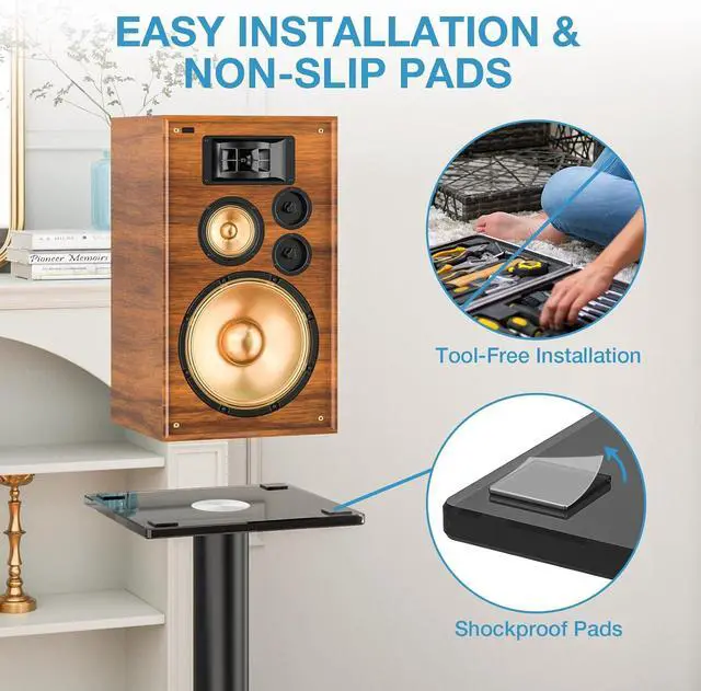 Alt view image 6 of 7 - Universal Speaker Stands Pair for Surround Sound, 28 Inch Floor Speaker Stands with Cable Management Holds 22lbs Bookshelf Speaker Satellite Speaker, 1 Pair