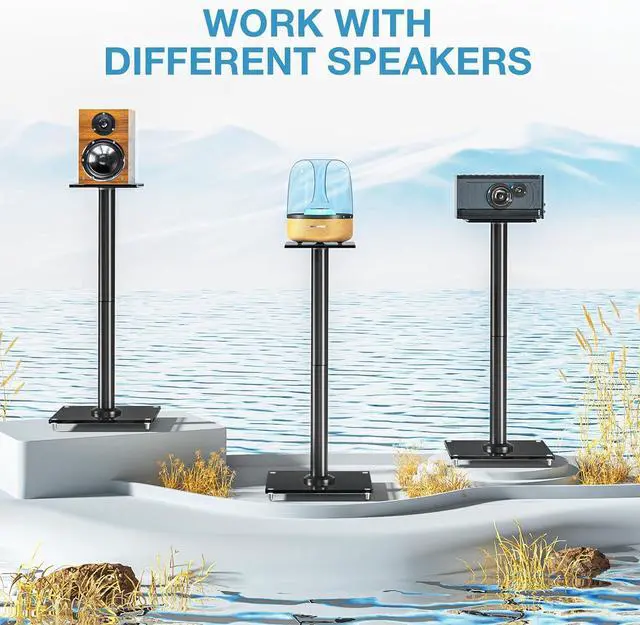 Alt view image 7 of 7 - Universal Speaker Stands Pair for Surround Sound, 28 Inch Floor Speaker Stands with Cable Management Holds 22lbs Bookshelf Speaker Satellite Speaker, 1 Pair