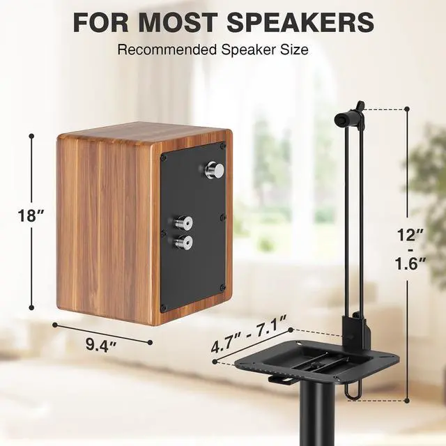Alt view image 2 of 7 - Speaker Stand Height Adjustable from 32"-43" Bookshelf Speaker Stand Pair for Satellite Speakers with 360° Swivel, Ideal for Home Theater and Music Studio, Set of 2 for Bose Polk JBL Sony Yamaha