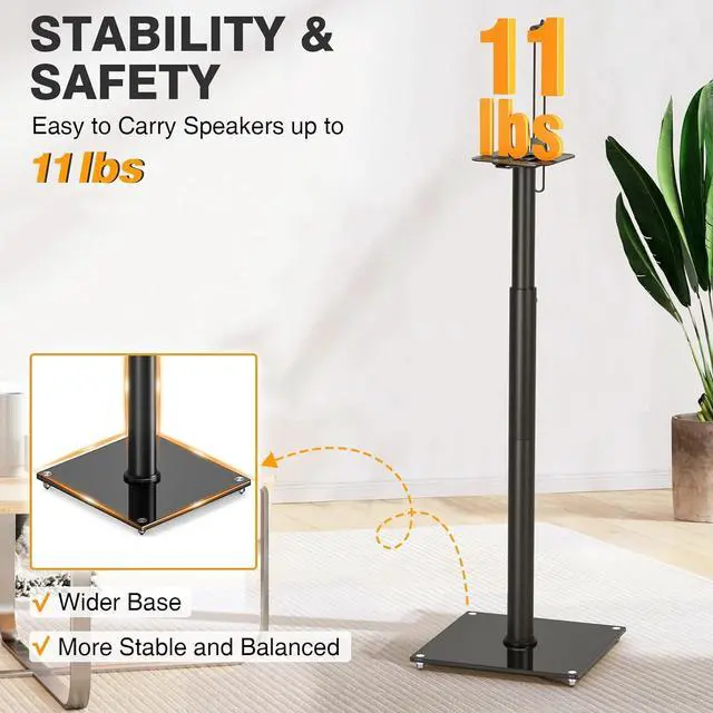 Alt view image 4 of 7 - Speaker Stand Height Adjustable from 32"-43" Bookshelf Speaker Stand Pair for Satellite Speakers with 360° Swivel, Ideal for Home Theater and Music Studio, Set of 2 for Bose Polk JBL Sony Yamaha