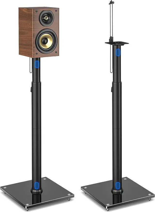 Main image of Height Adjustable Bookshelf Speaker Stand Pair for Universal Satellite Speakers, 32" to 43" Height Adjustment and 360° Swivel for Optimal Audio Experience, Set of 2