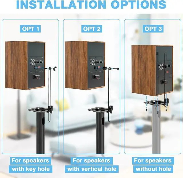 Alt view image 6 of 7 - Height Adjustable Bookshelf Speaker Stand Pair for Universal Satellite Speakers, 32" to 43" Height Adjustment and 360° Swivel for Optimal Audio Experience, Set of 2
