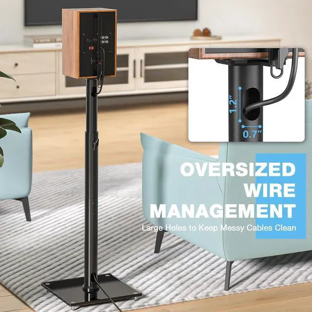 Alt view image 4 of 7 - Height Adjustable Bookshelf Speaker Stand Pair for Universal Satellite Speakers, 32" to 43" Height Adjustment and 360° Swivel for Optimal Audio Experience, Set of 2