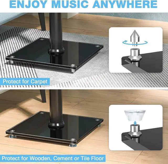 Alt view image 5 of 7 - Height Adjustable Bookshelf Speaker Stand Pair for Universal Satellite Speakers, 32" to 43" Height Adjustment and 360° Swivel for Optimal Audio Experience, Set of 2