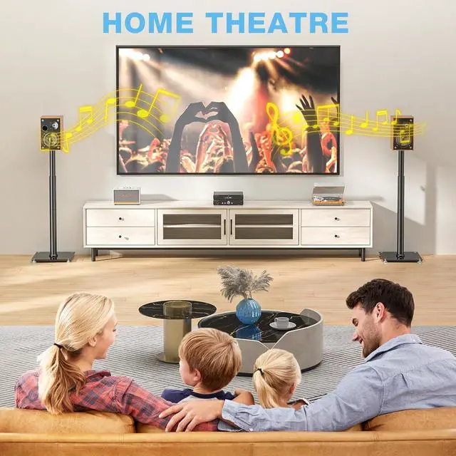 Alt view image 7 of 7 - Height Adjustable Bookshelf Speaker Stand Pair for Universal Satellite Speakers, 32" to 43" Height Adjustment and 360° Swivel for Optimal Audio Experience, Set of 2