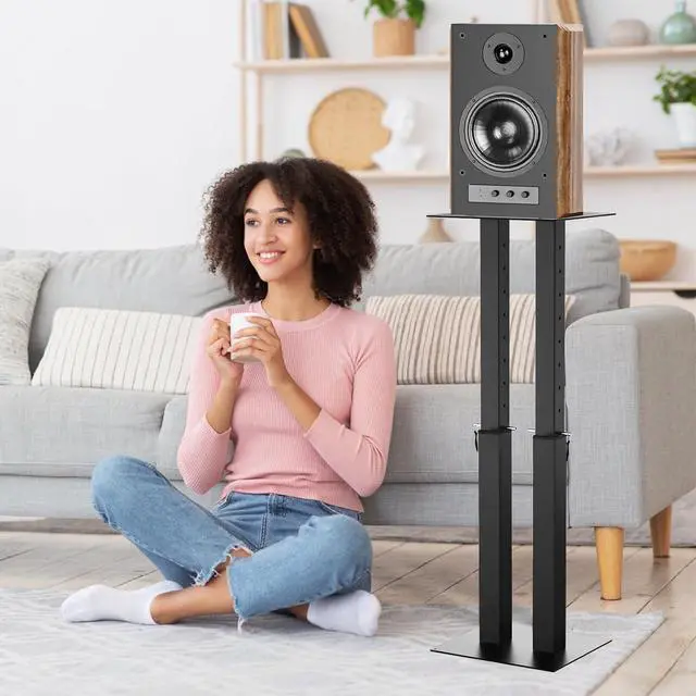 Alt view image 5 of 7 - Universal Speaker Stand Pair Double Tubes Heavy Duty Bookshelf Speaker Stands Support 110lbs Adjustable Floor Speaker Stand with Non-Slip EVA for Home Theater