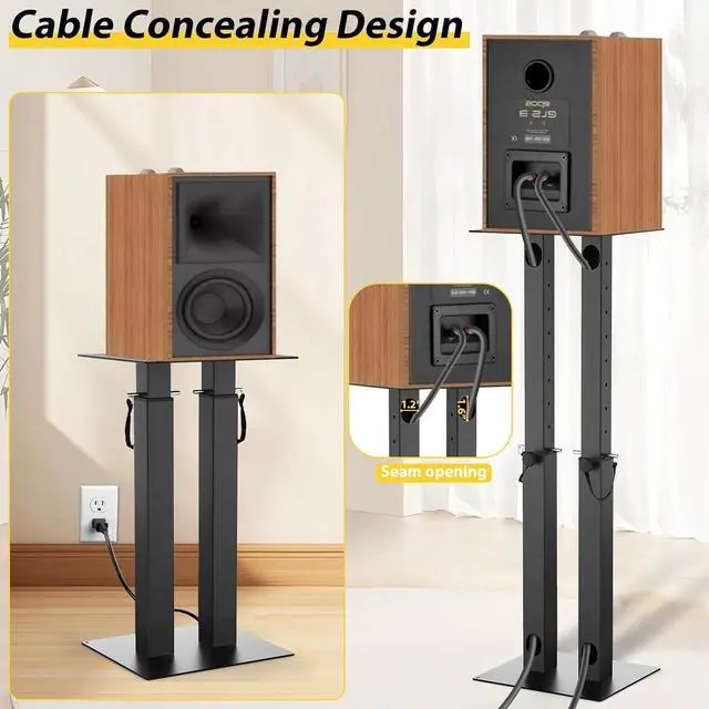 Alt view image 4 of 7 - Universal Speaker Stand Pair Double Tubes Heavy Duty Bookshelf Speaker Stands Support 110lbs Adjustable Floor Speaker Stand with Non-Slip EVA for Home Theater