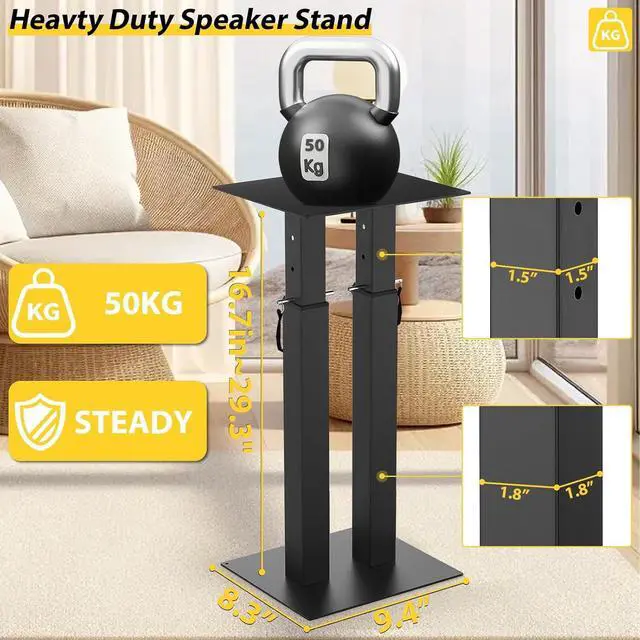 Alt view image 3 of 7 - Universal Speaker Stand Pair Double Tubes Heavy Duty Bookshelf Speaker Stands Support 110lbs Adjustable Floor Speaker Stand with Non-Slip EVA for Home Theater