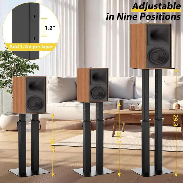 Alt view image 2 of 7 - Universal Speaker Stand Pair Double Tubes Heavy Duty Bookshelf Speaker Stands Support 110lbs Adjustable Floor Speaker Stand with Non-Slip EVA for Home Theater