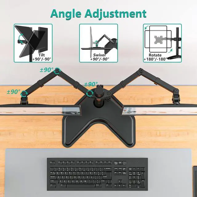 Alt view image 4 of 5 - Dual Monitor Mount, Free-Standing Monitor Stand for 2 Monitors fit 13-27 Screen, Monitor Arm Holds Max 17.6lbs, Monitor Desk Mount with Height Adjustable, Swivel, VESA Mount 75x75 100x100