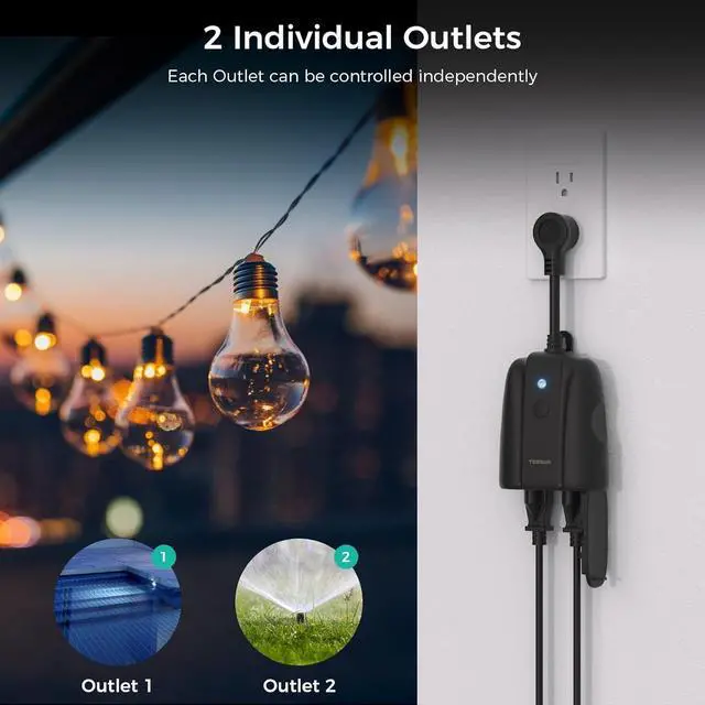 Alt view image 2 of 7 - Outdoor Smart Plug Waterproof,  Smart WiFi Outlet Works with Alexa, Google Assistant, 2 Individual Sockets Outside Power Strip with Switch, 2.4GHz Wi-Fi Only, for Lights and 2HP Pool Pump