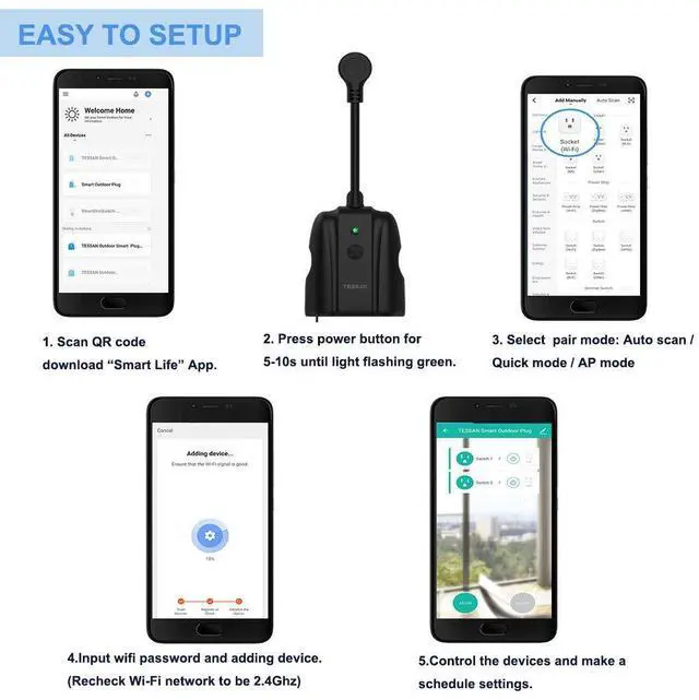 Alt view image 7 of 7 - Outdoor Smart Plug Waterproof,  Smart WiFi Outlet Works with Alexa, Google Assistant, 2 Individual Sockets Outside Power Strip with Switch, 2.4GHz Wi-Fi Only, for Lights and 2HP Pool Pump