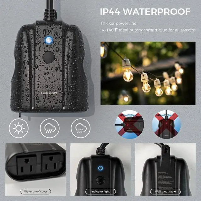 Alt view image 5 of 7 - Outdoor Smart Plug Waterproof,  Smart WiFi Outlet Works with Alexa, Google Assistant, 2 Individual Sockets Outside Power Strip with Switch, 2.4GHz Wi-Fi Only, for Lights and 2HP Pool Pump