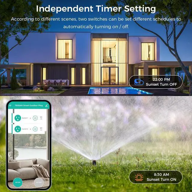 Alt view image 4 of 7 - Outdoor Smart Plug Waterproof,  Smart WiFi Outlet Works with Alexa, Google Assistant, 2 Individual Sockets Outside Power Strip with Switch, 2.4GHz Wi-Fi Only, for Lights and 2HP Pool Pump