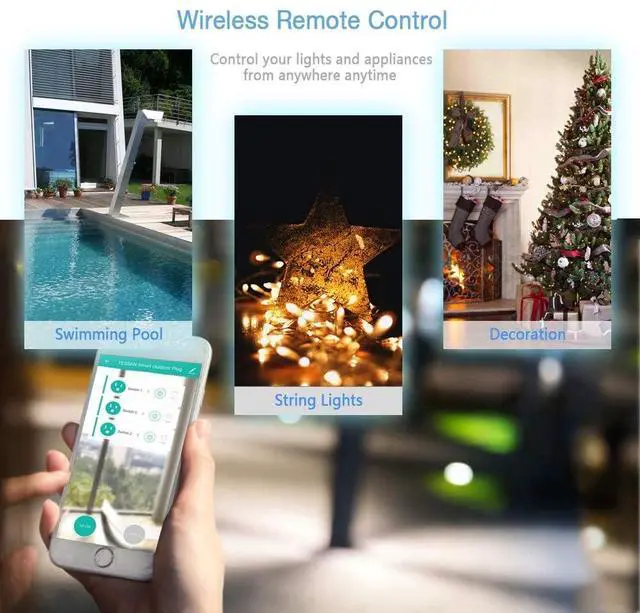 Alt view image 5 of 7 - Outdoor Smart Plug Waterproof,  WiFi Smart Outlet Switch with 3 Individual Sockets Work with Alexa Echo Google Home, Remote Control and Timer Function, 2.4GHz Wi-Fi Only