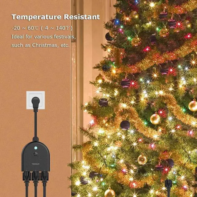 Alt view image 4 of 7 - Outdoor Smart Plug Waterproof,  WiFi Smart Outlet Switch with 3 Individual Sockets Work with Alexa Echo Google Home, Remote Control and Timer Function, 2.4GHz Wi-Fi Only