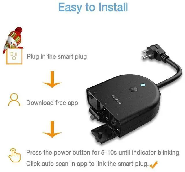 Alt view image 7 of 7 - Outdoor Smart Plug Waterproof,  WiFi Smart Outlet Switch with 3 Individual Sockets Work with Alexa Echo Google Home, Remote Control and Timer Function, 2.4GHz Wi-Fi Only