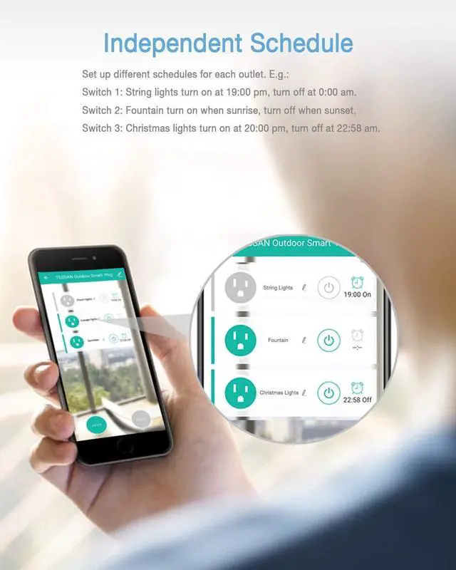 Alt view image 6 of 7 - Outdoor Smart Plug Waterproof,  WiFi Smart Outlet Switch with 3 Individual Sockets Work with Alexa Echo Google Home, Remote Control and Timer Function, 2.4GHz Wi-Fi Only