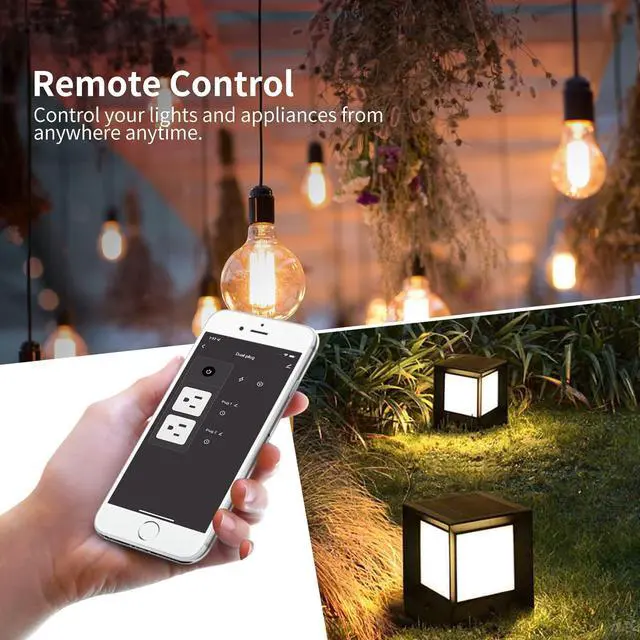 Alt view image 4 of 7 - 15A Outdoor Smart Plug, Heavy Duty Smart Home Wi-Fi Outlet Timer, Outlet with 2 Sockets, Wireless Remote Control, Compatible with Alexa & Google for String Light and Motors, 2.4 GHZ, Black