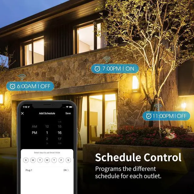 Alt view image 5 of 7 - 15A Outdoor Smart Plug, Heavy Duty Smart Home Wi-Fi Outlet Timer, Outlet with 2 Sockets, Wireless Remote Control, Compatible with Alexa & Google for String Light and Motors, 2.4 GHZ, Black