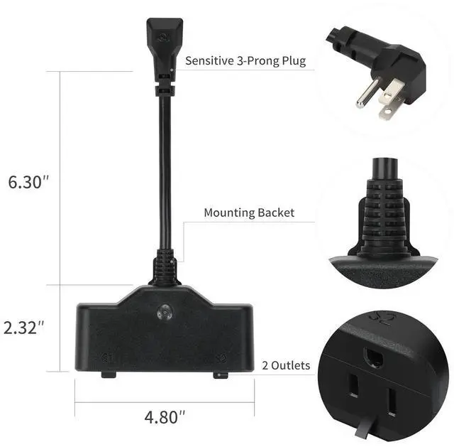 Alt view image 2 of 7 - 15A Outdoor Smart Plug, Heavy Duty Smart Home Wi-Fi Outlet Timer, Outlet with 2 Sockets, Wireless Remote Control, Compatible with Alexa & Google for String Light and Motors, 2.4 GHZ, Black