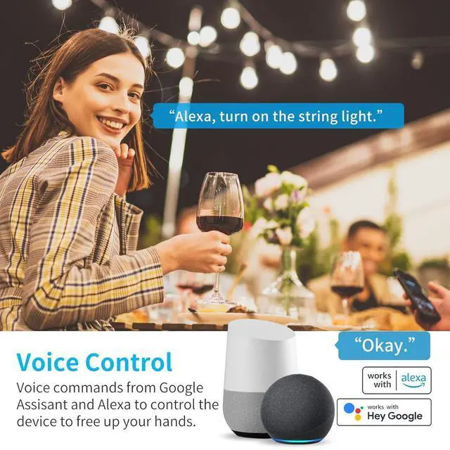 Alt view image 3 of 7 - 15A Outdoor Smart Plug, Heavy Duty Smart Home Wi-Fi Outlet Timer, Outlet with 2 Sockets, Wireless Remote Control, Compatible with Alexa & Google for String Light and Motors, 2.4 GHZ, Black