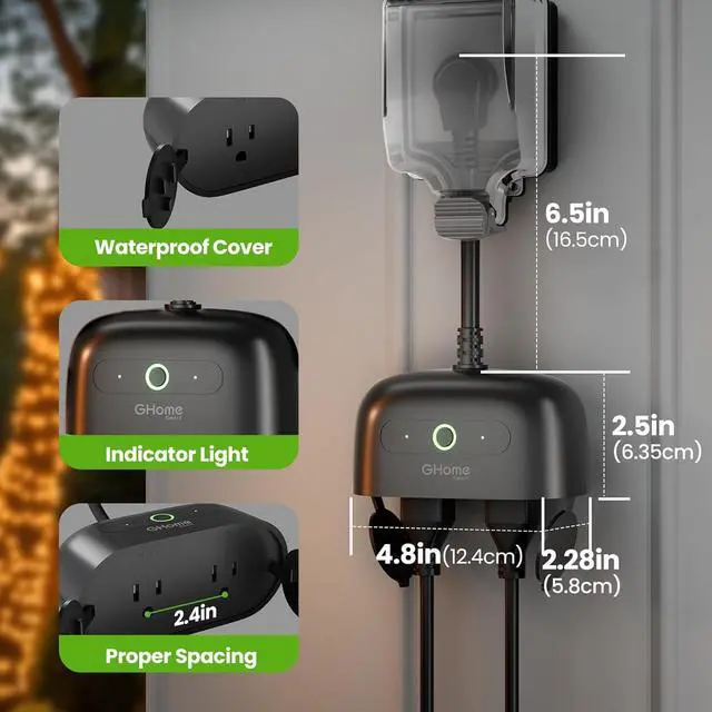 Alt view image 5 of 7 - Smart Outdoor Plug Wi-Fi Outlet, Dual Individual Sockets Smart Plug with IP64 Waterproof, Works with Alexa Google Assistant & SmartThings, No Hub Needed for Smart Home Control, 2.4G WiFi Only