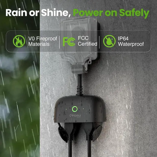 Alt view image 2 of 7 - Smart Outdoor Plug Wi-Fi Outlet, Dual Individual Sockets Smart Plug with IP64 Waterproof, Works with Alexa Google Assistant & SmartThings, No Hub Needed for Smart Home Control, 2.4G WiFi Only