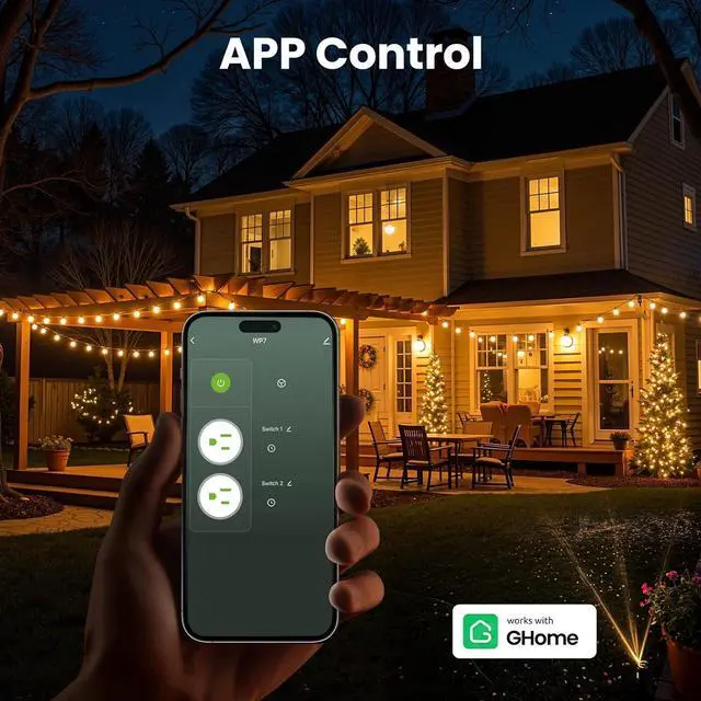 Alt view image 4 of 7 - Smart Outdoor Plug Wi-Fi Outlet, Dual Individual Sockets Smart Plug with IP64 Waterproof, Works with Alexa Google Assistant & SmartThings, No Hub Needed for Smart Home Control, 2.4G WiFi Only