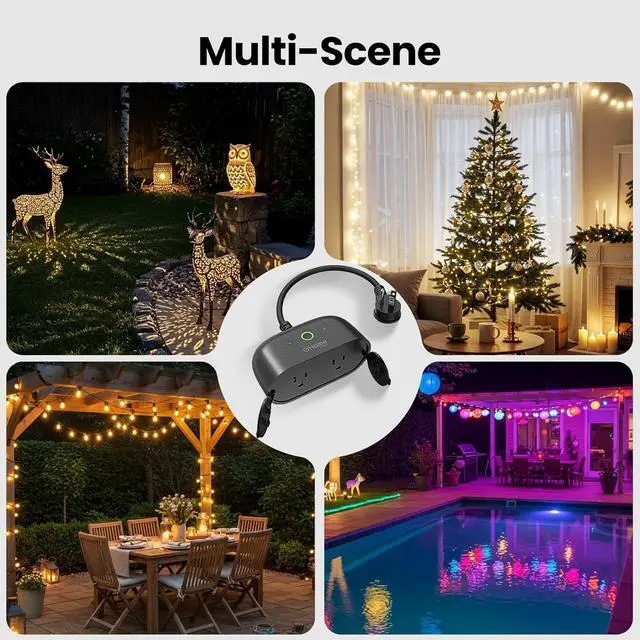 Alt view image 7 of 7 - Smart Outdoor Plug Wi-Fi Outlet, Dual Individual Sockets Smart Plug with IP64 Waterproof, Works with Alexa Google Assistant & SmartThings, No Hub Needed for Smart Home Control, 2.4G WiFi Only