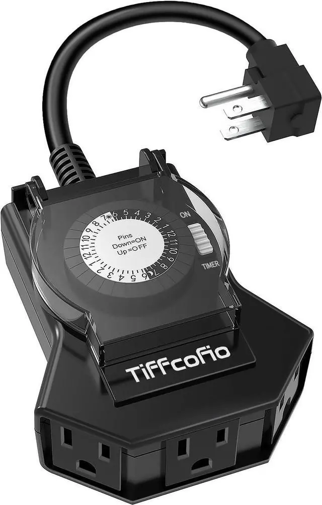 Main image of Outdoor Timer Outlet Waterproof, 24 Hour Mechanical Light Timer Outdoor, 2 Grounded Outlets for Home and Garden, 15A 1/2HP, Heavy Duty, ETL Listed (1 Pack)