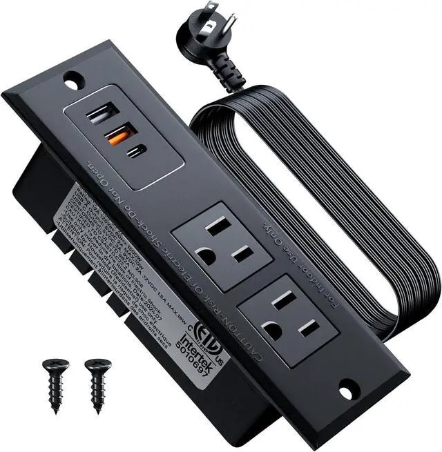 Main image of Recessed Power Strip with USB C Fast Charging Conference Recessed Outlet,Space-Saver for Furniture Side Table,2 AC Outlets,3 USB Ports,6ft Cord, for Home