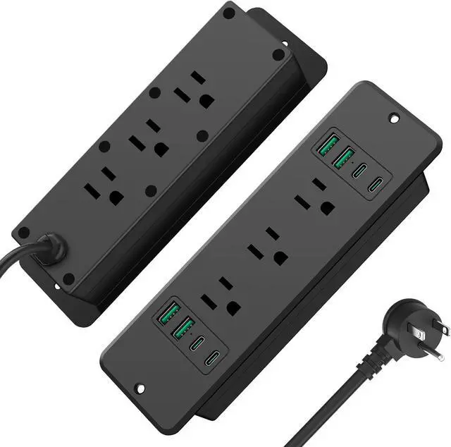 Main image of 14 in 1 Fast Charging Recessed Power Strip, 45W Furniture Power Outlet, Flush Mount Surge Protection with 6 AC Plugs, 4 USB-A and 4 USB-C, 10ft Power Cord. (Black)